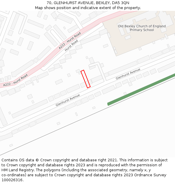 70, GLENHURST AVENUE, BEXLEY, DA5 3QN: Location map and indicative extent of plot