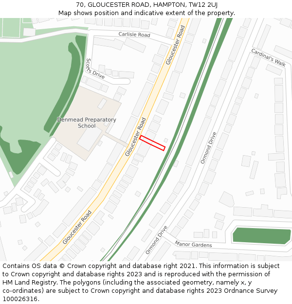 70, GLOUCESTER ROAD, HAMPTON, TW12 2UJ: Location map and indicative extent of plot