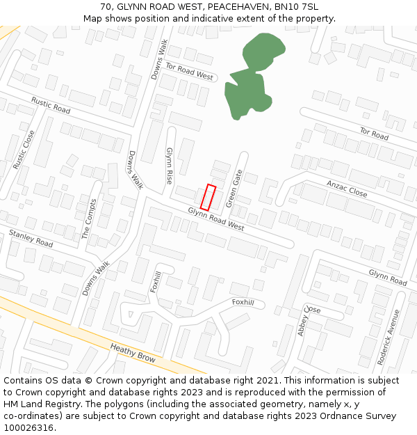 70, GLYNN ROAD WEST, PEACEHAVEN, BN10 7SL: Location map and indicative extent of plot