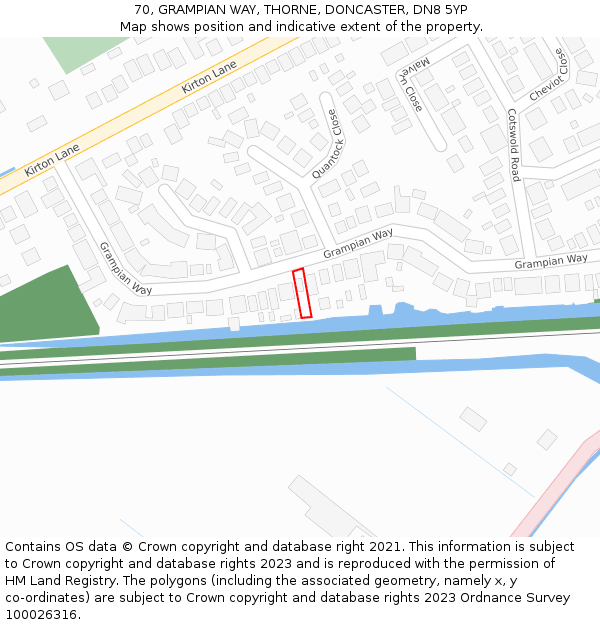 70, GRAMPIAN WAY, THORNE, DONCASTER, DN8 5YP: Location map and indicative extent of plot
