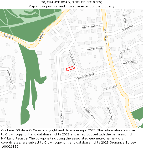 70, GRANGE ROAD, BINGLEY, BD16 3DQ: Location map and indicative extent of plot