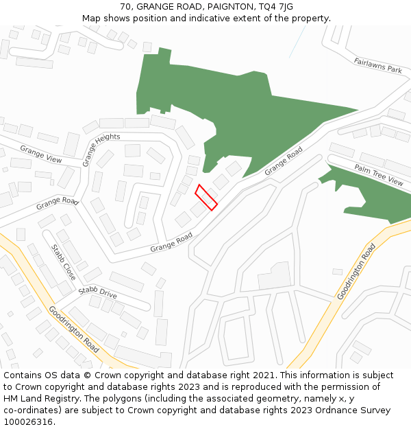 70, GRANGE ROAD, PAIGNTON, TQ4 7JG: Location map and indicative extent of plot