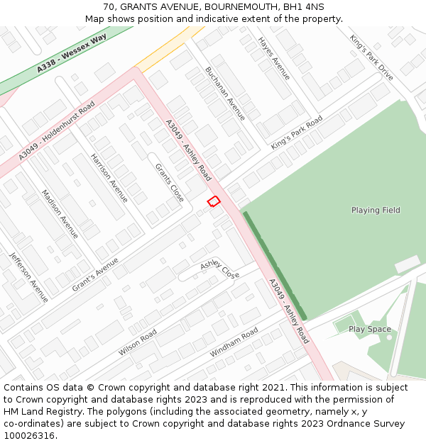 70, GRANTS AVENUE, BOURNEMOUTH, BH1 4NS: Location map and indicative extent of plot