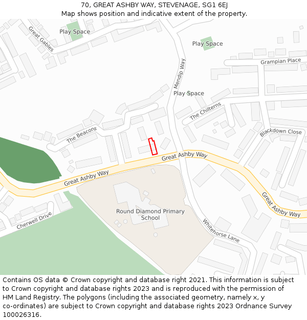 70, GREAT ASHBY WAY, STEVENAGE, SG1 6EJ: Location map and indicative extent of plot