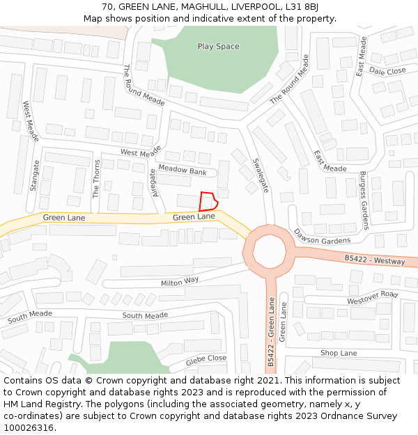 70, GREEN LANE, MAGHULL, LIVERPOOL, L31 8BJ: Location map and indicative extent of plot