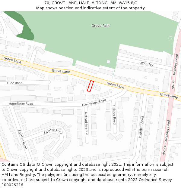 70, GROVE LANE, HALE, ALTRINCHAM, WA15 8JG: Location map and indicative extent of plot