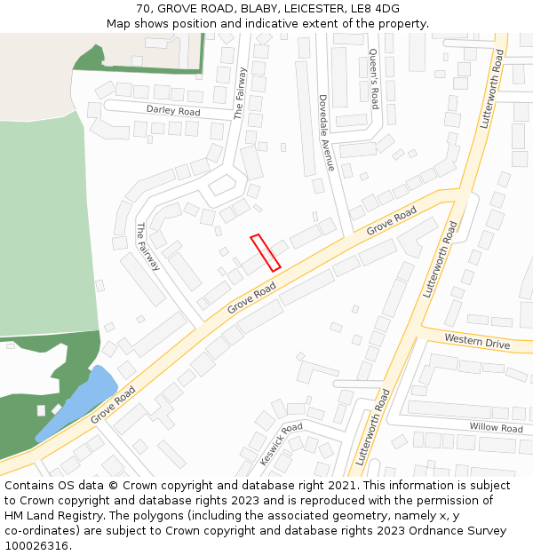 70, GROVE ROAD, BLABY, LEICESTER, LE8 4DG: Location map and indicative extent of plot