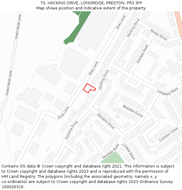 70, HACKING DRIVE, LONGRIDGE, PRESTON, PR3 3FP: Location map and indicative extent of plot