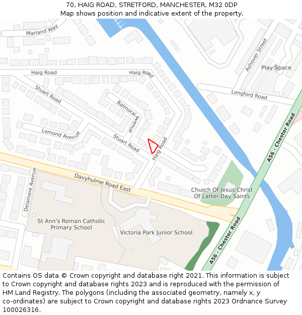 70, HAIG ROAD, STRETFORD, MANCHESTER, M32 0DP: Location map and indicative extent of plot