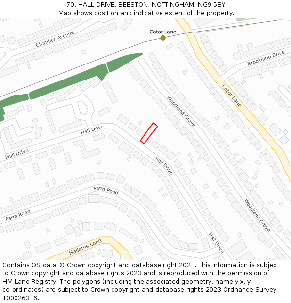 70, HALL DRIVE, BEESTON, NOTTINGHAM, NG9 5BY: Location map and indicative extent of plot