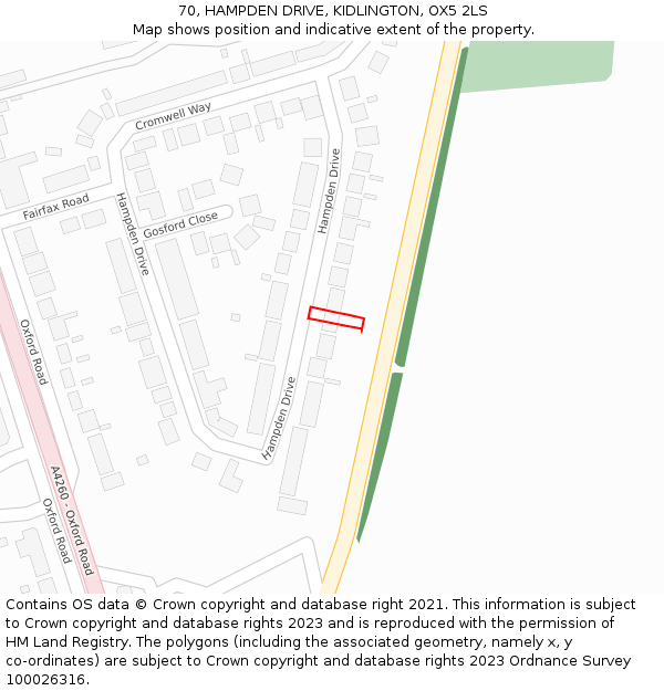 70, HAMPDEN DRIVE, KIDLINGTON, OX5 2LS: Location map and indicative extent of plot