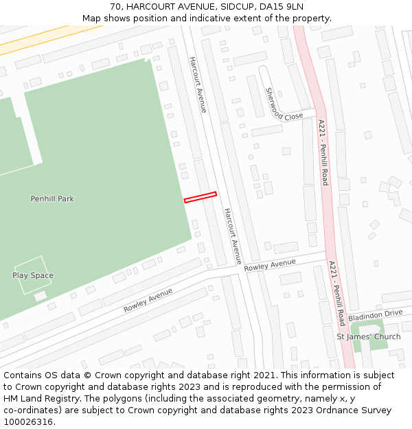 70, HARCOURT AVENUE, SIDCUP, DA15 9LN: Location map and indicative extent of plot