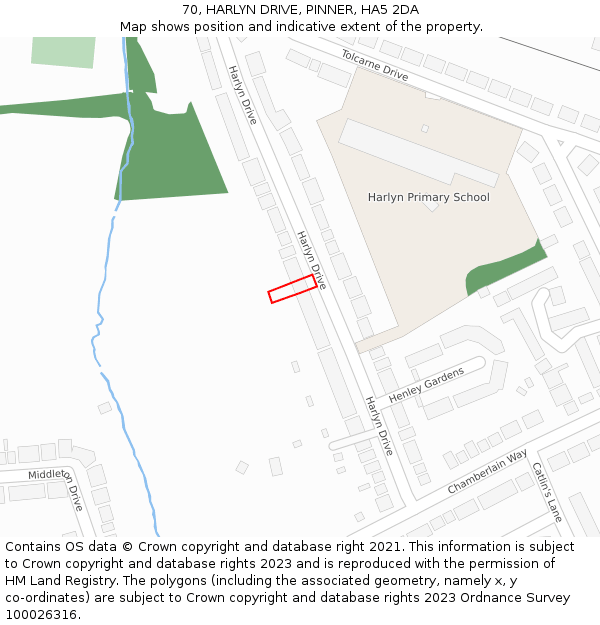 70, HARLYN DRIVE, PINNER, HA5 2DA: Location map and indicative extent of plot