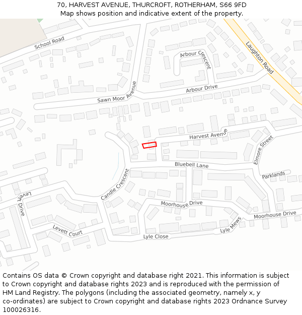 70, HARVEST AVENUE, THURCROFT, ROTHERHAM, S66 9FD: Location map and indicative extent of plot