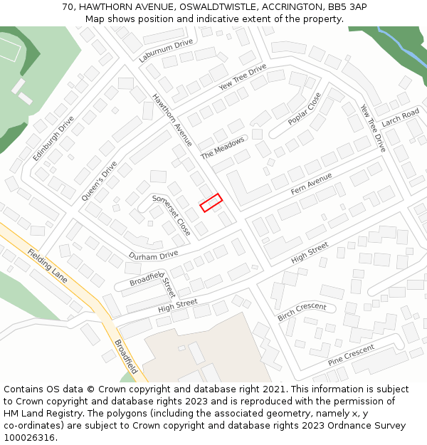 70, HAWTHORN AVENUE, OSWALDTWISTLE, ACCRINGTON, BB5 3AP: Location map and indicative extent of plot