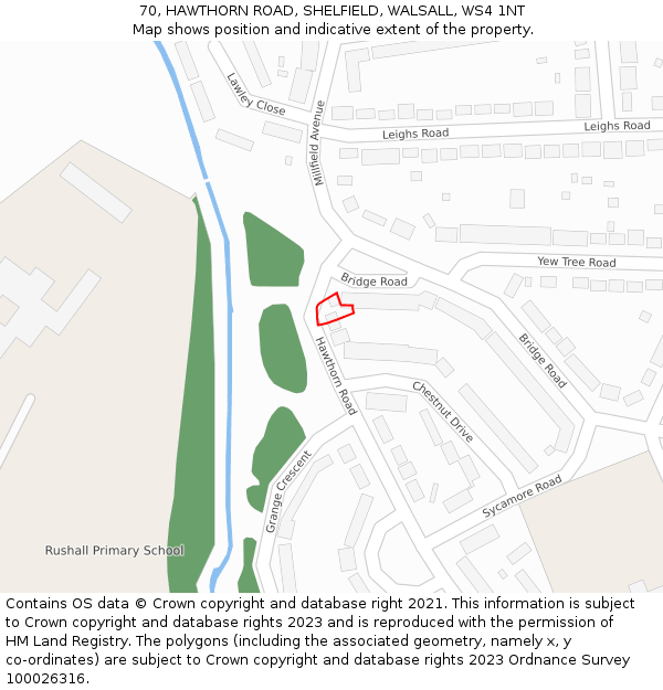 70, HAWTHORN ROAD, SHELFIELD, WALSALL, WS4 1NT: Location map and indicative extent of plot