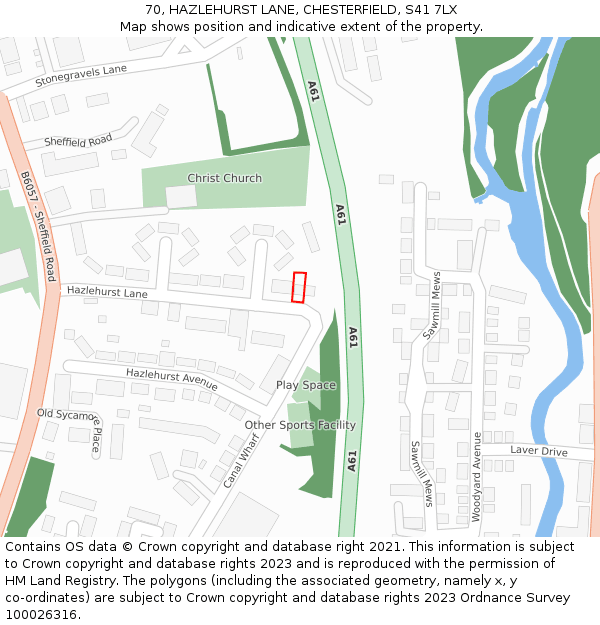 70, HAZLEHURST LANE, CHESTERFIELD, S41 7LX: Location map and indicative extent of plot