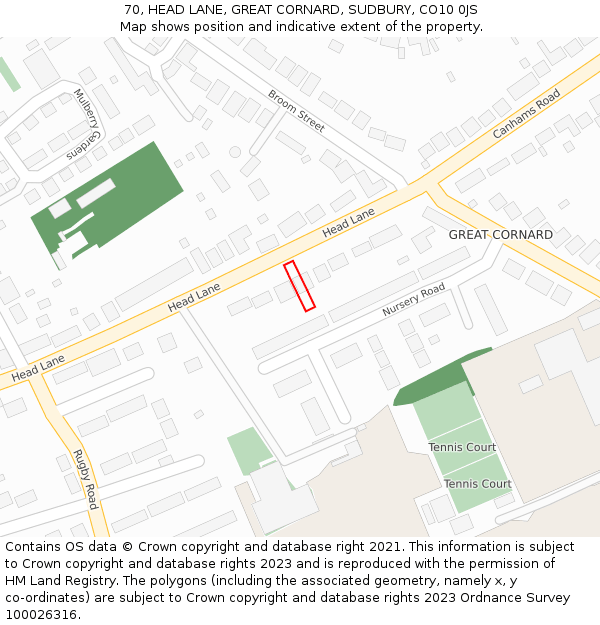 70, HEAD LANE, GREAT CORNARD, SUDBURY, CO10 0JS: Location map and indicative extent of plot