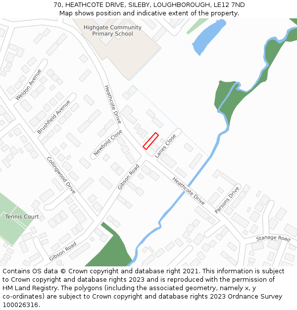 70, HEATHCOTE DRIVE, SILEBY, LOUGHBOROUGH, LE12 7ND: Location map and indicative extent of plot