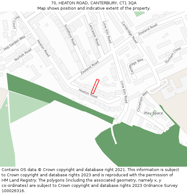 70, HEATON ROAD, CANTERBURY, CT1 3QA: Location map and indicative extent of plot