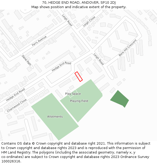 70, HEDGE END ROAD, ANDOVER, SP10 2DJ: Location map and indicative extent of plot