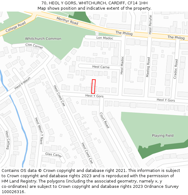 70, HEOL Y GORS, WHITCHURCH, CARDIFF, CF14 1HH: Location map and indicative extent of plot