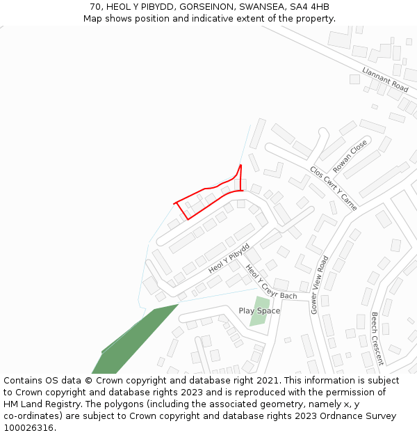 70, HEOL Y PIBYDD, GORSEINON, SWANSEA, SA4 4HB: Location map and indicative extent of plot