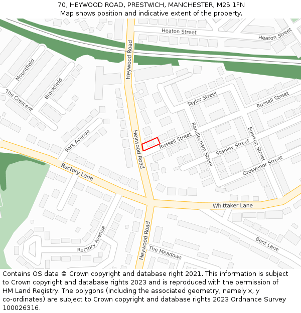 70, HEYWOOD ROAD, PRESTWICH, MANCHESTER, M25 1FN: Location map and indicative extent of plot