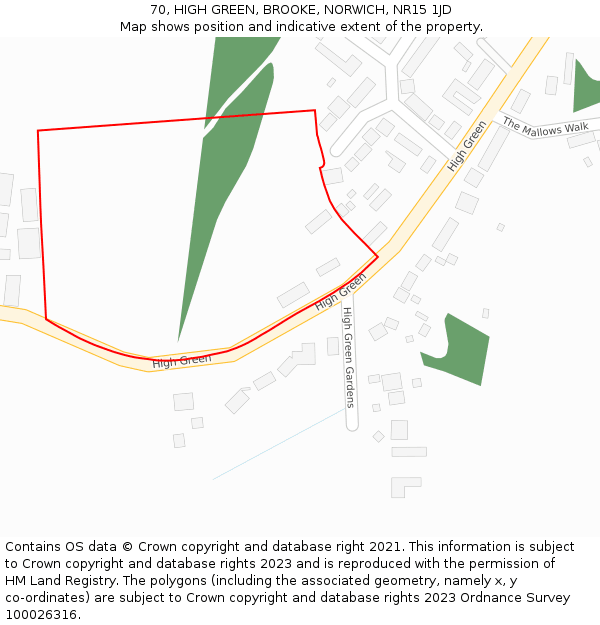 70, HIGH GREEN, BROOKE, NORWICH, NR15 1JD: Location map and indicative extent of plot