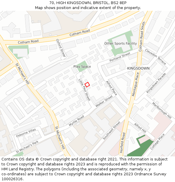 70, HIGH KINGSDOWN, BRISTOL, BS2 8EP: Location map and indicative extent of plot