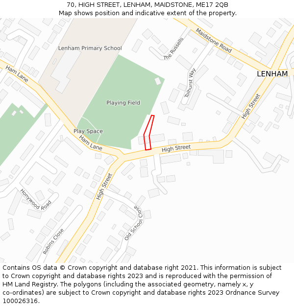 70, HIGH STREET, LENHAM, MAIDSTONE, ME17 2QB: Location map and indicative extent of plot