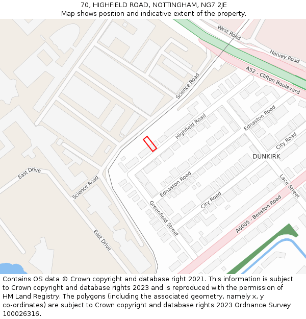 70, HIGHFIELD ROAD, NOTTINGHAM, NG7 2JE: Location map and indicative extent of plot