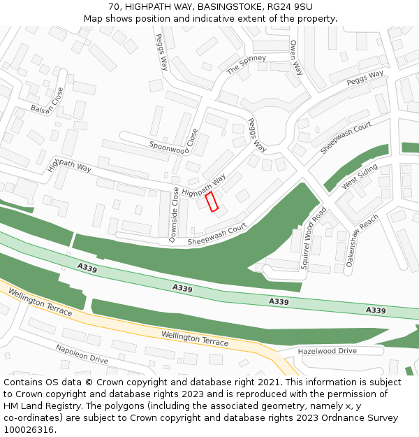 70, HIGHPATH WAY, BASINGSTOKE, RG24 9SU: Location map and indicative extent of plot