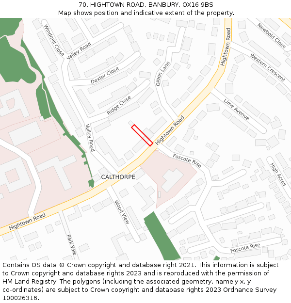 70, HIGHTOWN ROAD, BANBURY, OX16 9BS: Location map and indicative extent of plot