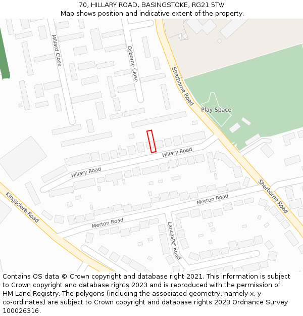 70, HILLARY ROAD, BASINGSTOKE, RG21 5TW: Location map and indicative extent of plot