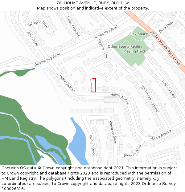 70, HOLME AVENUE, BURY, BL8 1HW: Location map and indicative extent of plot