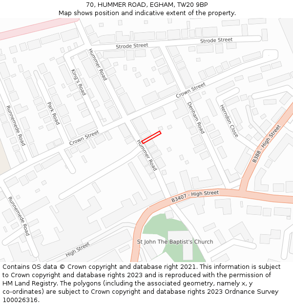 70, HUMMER ROAD, EGHAM, TW20 9BP: Location map and indicative extent of plot