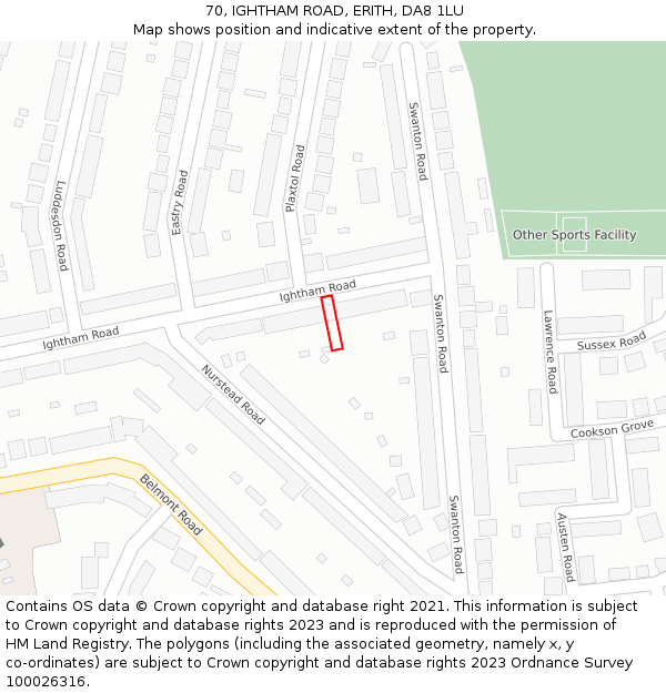 70, IGHTHAM ROAD, ERITH, DA8 1LU: Location map and indicative extent of plot