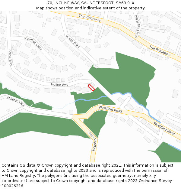 70, INCLINE WAY, SAUNDERSFOOT, SA69 9LX: Location map and indicative extent of plot