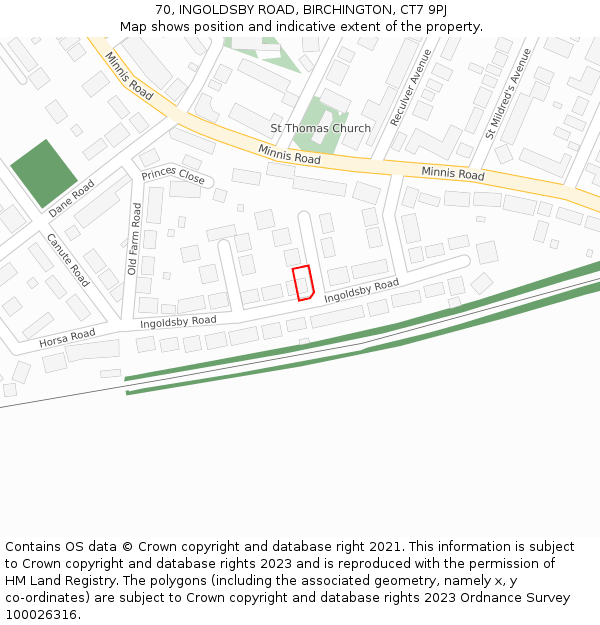 70, INGOLDSBY ROAD, BIRCHINGTON, CT7 9PJ: Location map and indicative extent of plot