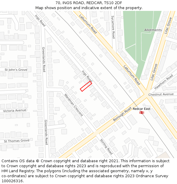 70, INGS ROAD, REDCAR, TS10 2DF: Location map and indicative extent of plot