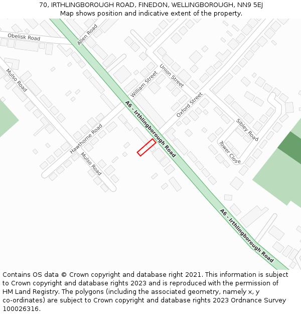 70, IRTHLINGBOROUGH ROAD, FINEDON, WELLINGBOROUGH, NN9 5EJ: Location map and indicative extent of plot