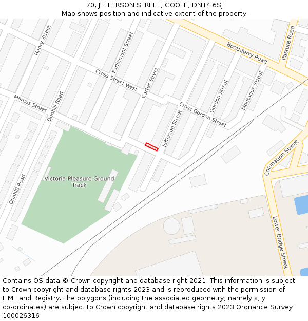 70, JEFFERSON STREET, GOOLE, DN14 6SJ: Location map and indicative extent of plot