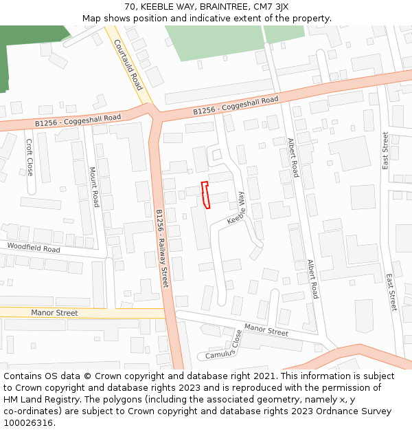 70, KEEBLE WAY, BRAINTREE, CM7 3JX: Location map and indicative extent of plot