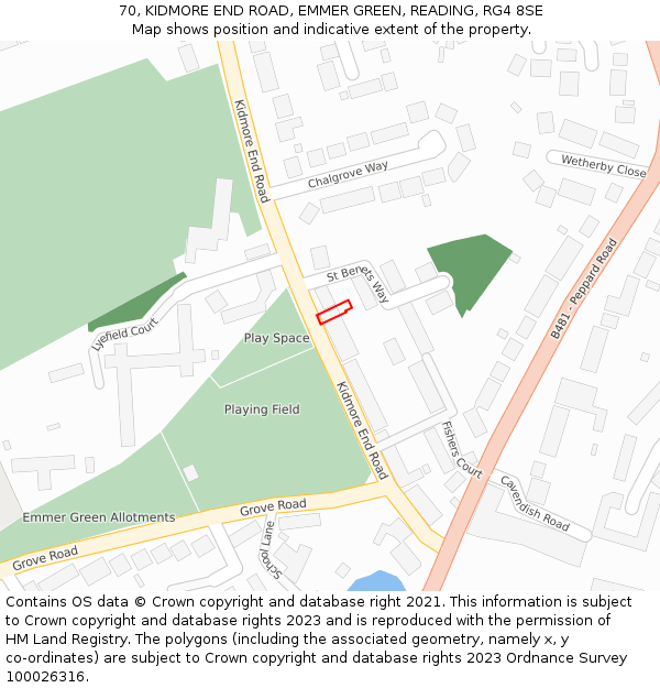 70, KIDMORE END ROAD, EMMER GREEN, READING, RG4 8SE: Location map and indicative extent of plot