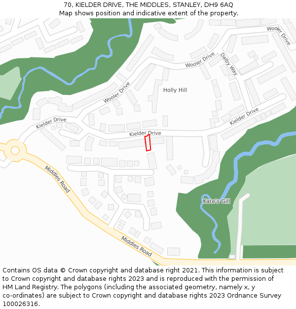 70, KIELDER DRIVE, THE MIDDLES, STANLEY, DH9 6AQ: Location map and indicative extent of plot