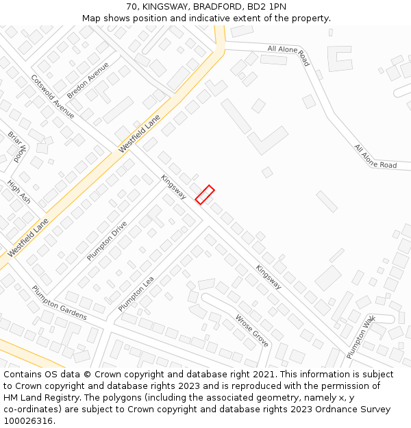 70, KINGSWAY, BRADFORD, BD2 1PN: Location map and indicative extent of plot