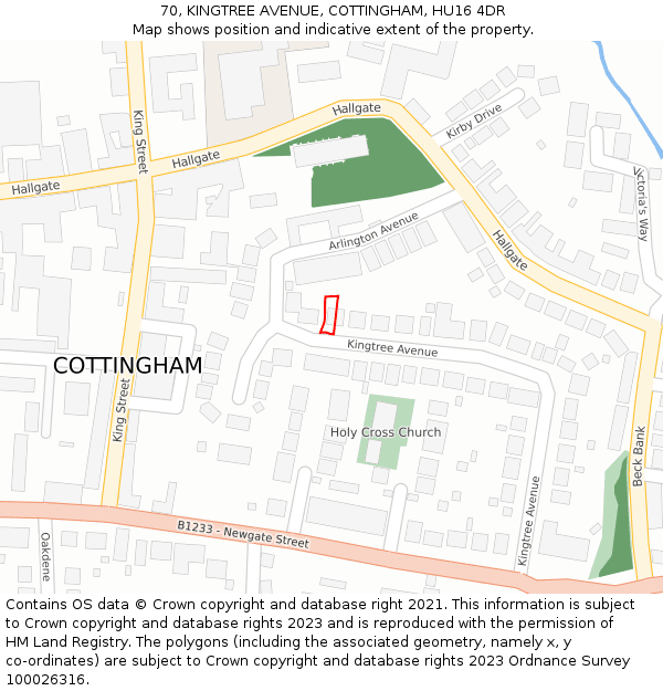 70, KINGTREE AVENUE, COTTINGHAM, HU16 4DR: Location map and indicative extent of plot