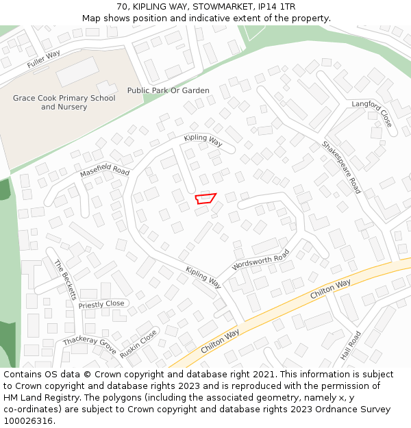 70, KIPLING WAY, STOWMARKET, IP14 1TR: Location map and indicative extent of plot