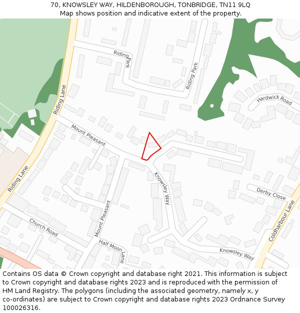 70, KNOWSLEY WAY, HILDENBOROUGH, TONBRIDGE, TN11 9LQ: Location map and indicative extent of plot